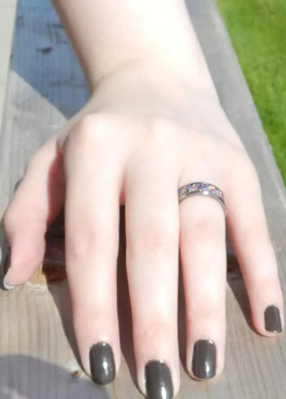 Black Fire And Ice Opal Titanium Ring