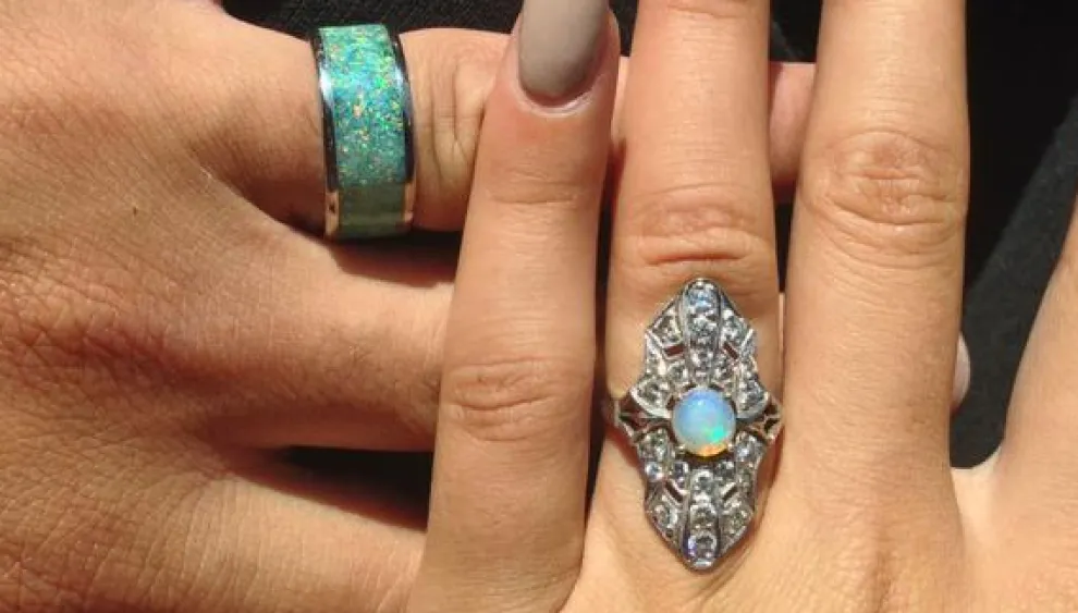 Black Fire And Ice Opal Titanium Ring