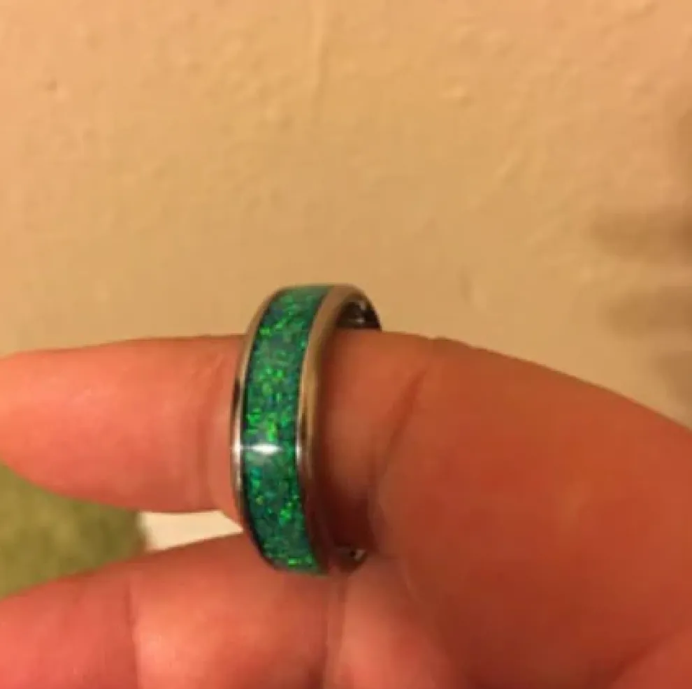 Black Kiwi Green Opal Titanium Ring