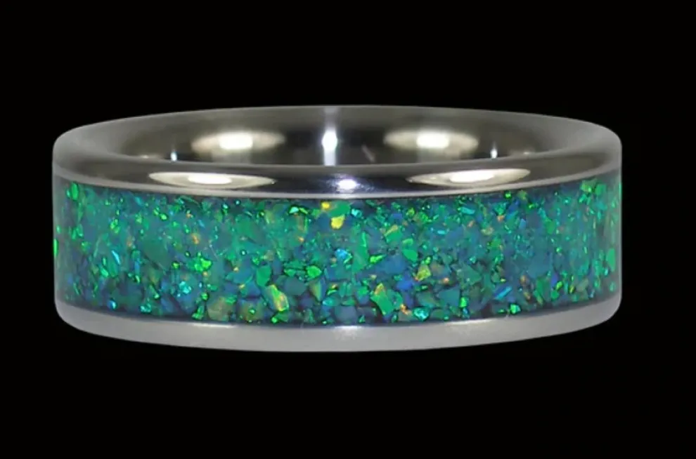 Black Kiwi Green Opal Titanium Ring