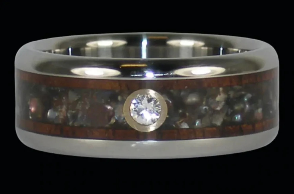 Black Pearl Dark Koa Wood Titanium Ring