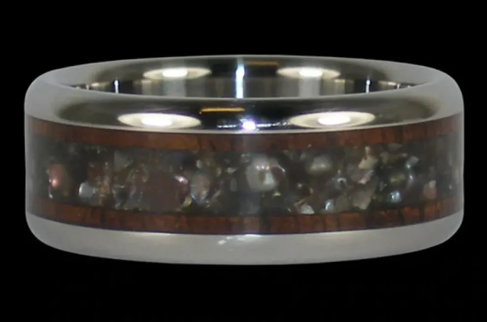 Black Pearl Dark Koa Wood Titanium Ring