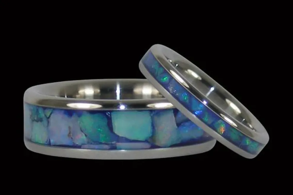 Blue Australian Opal Titanium Ring