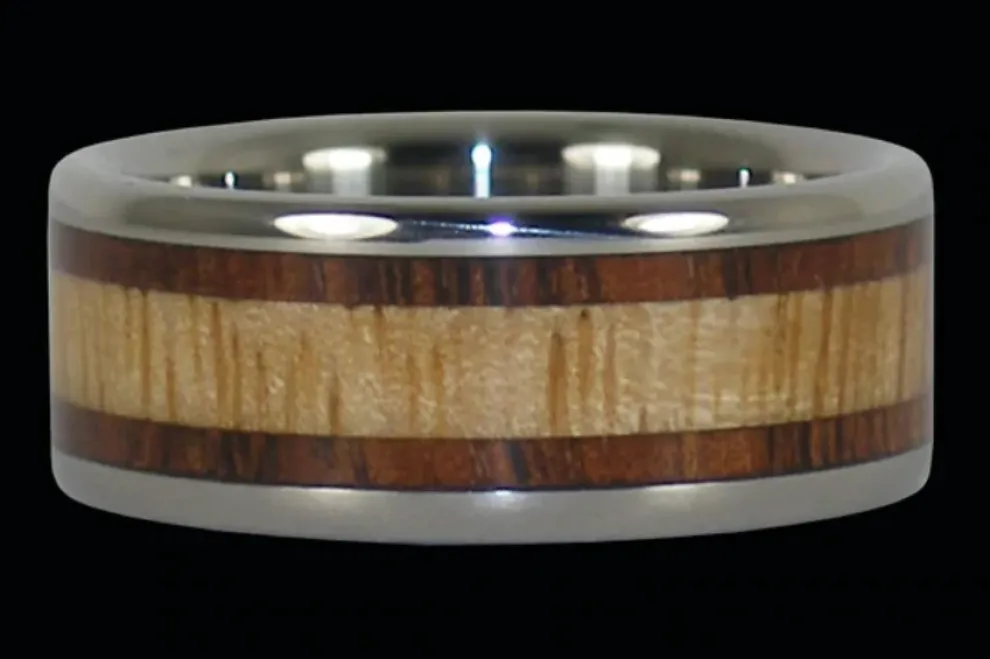Hawaiian Koa And Mango Wood Inlay Titanium Ring