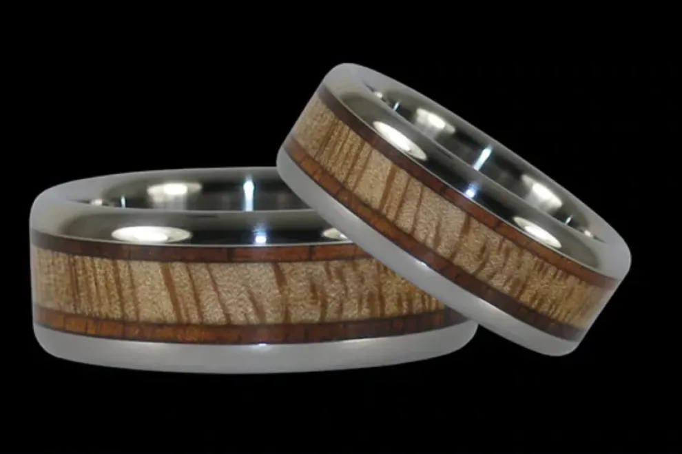 Hawaiian Koa And Mango Wood Inlay Titanium Ring
