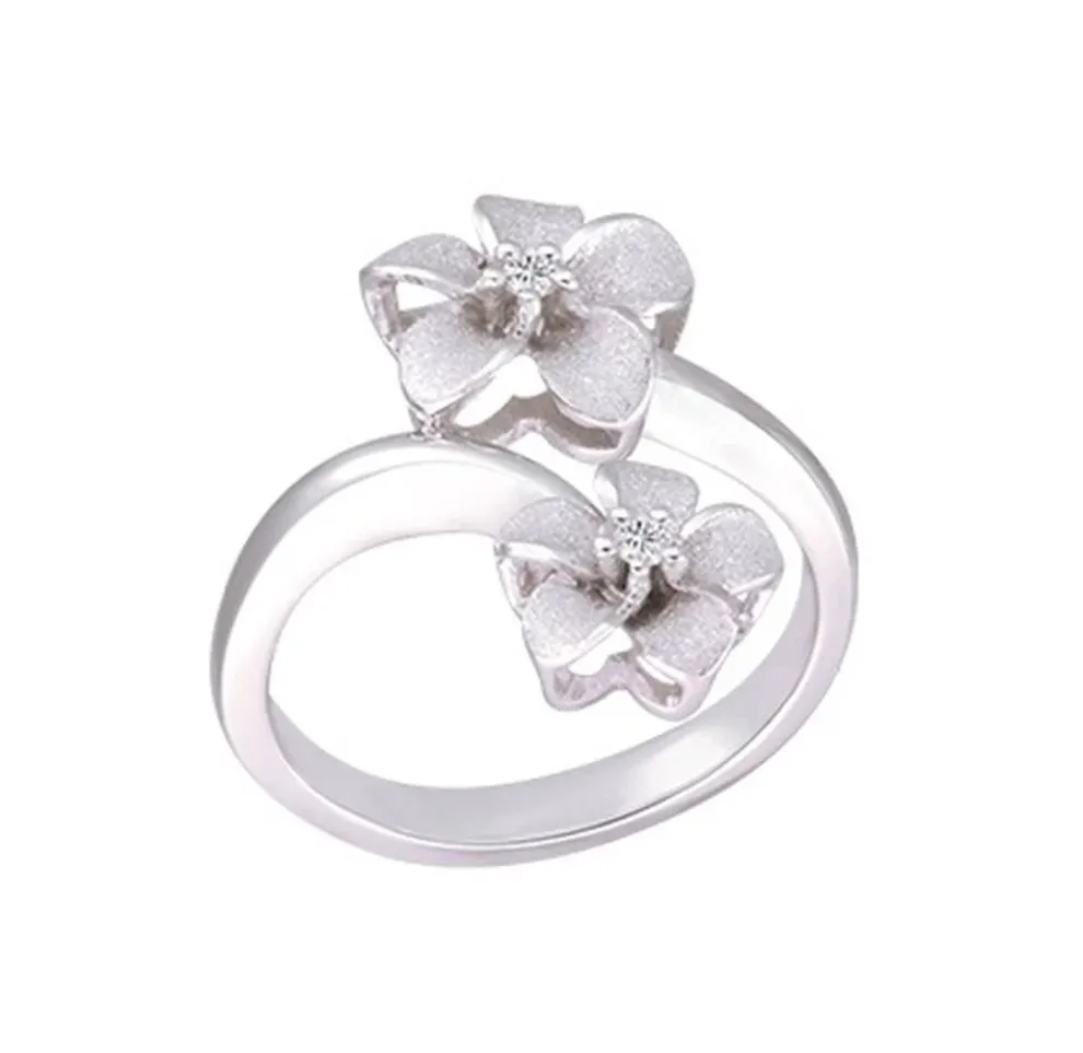 14K 8 And 11Mm Plumeria Ring With 2 Diamonds