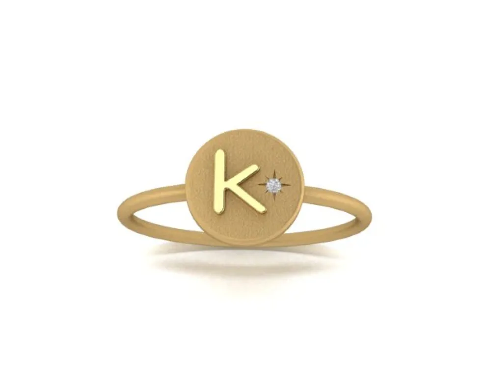 18K Gold Initial Ring W/ Diamond