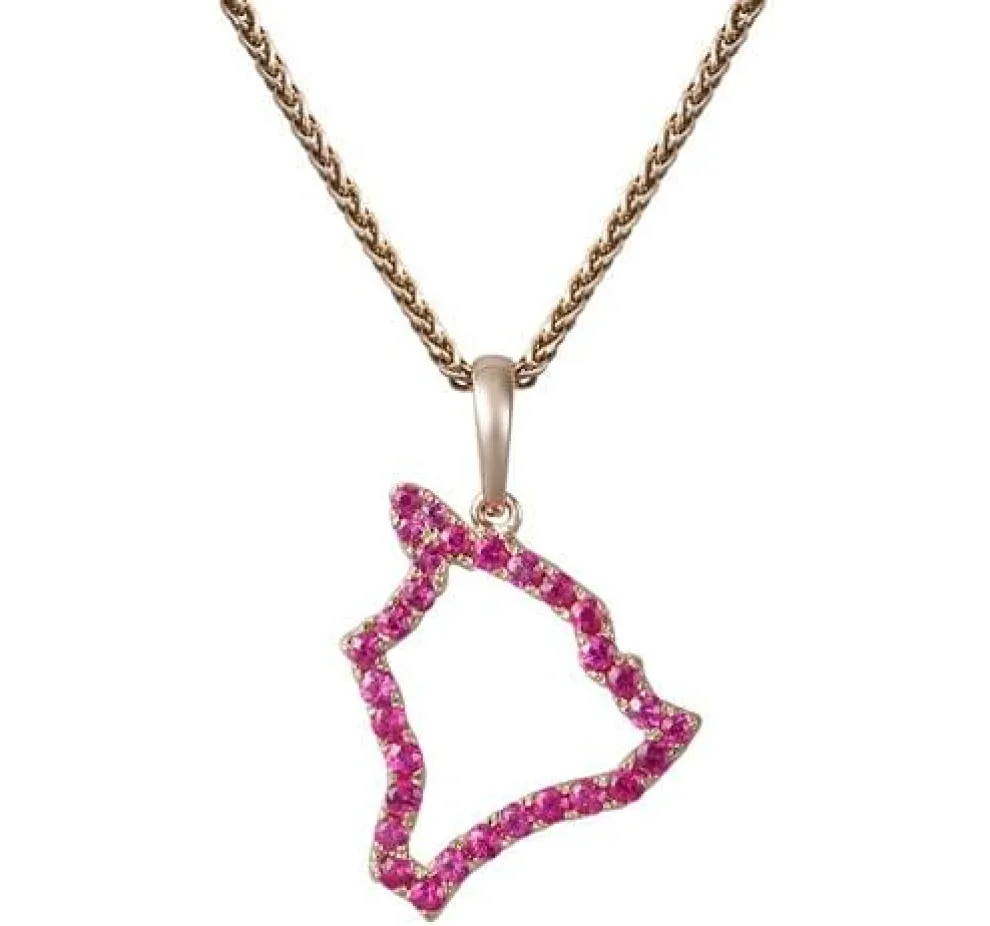 14K "Hawaii" Pendant With 30 Pink Sapphire (Dark Red)