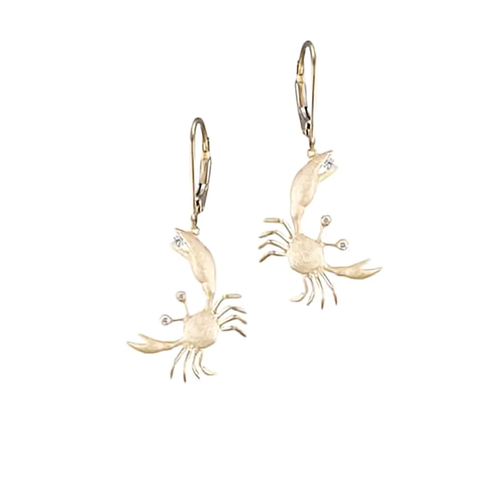 14K 17Mm Crab Earrings With 6 Diamonds
