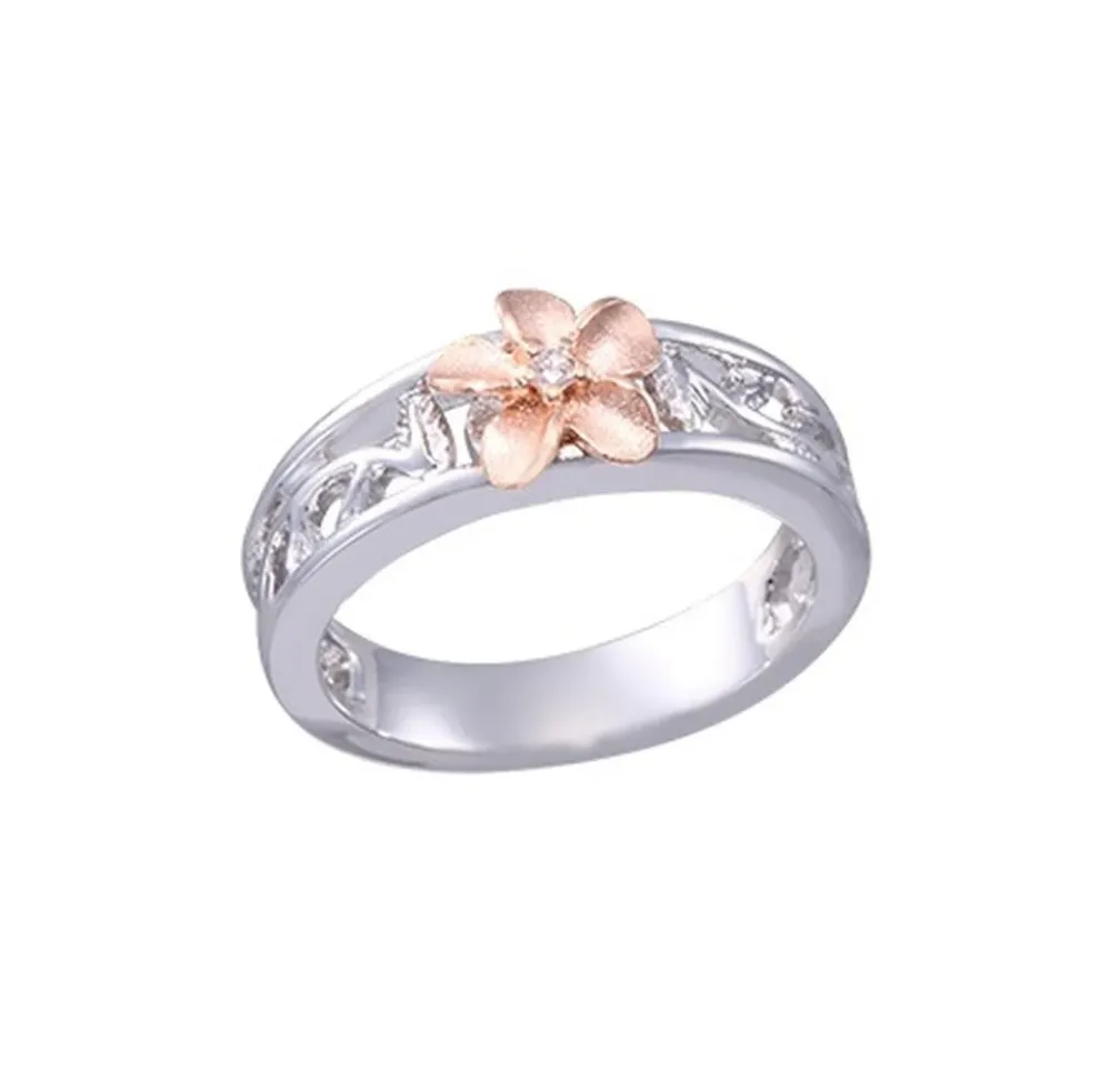 14K 8Mm "Hang 5" Plumeria Ring With 0.02 Carats Diamond