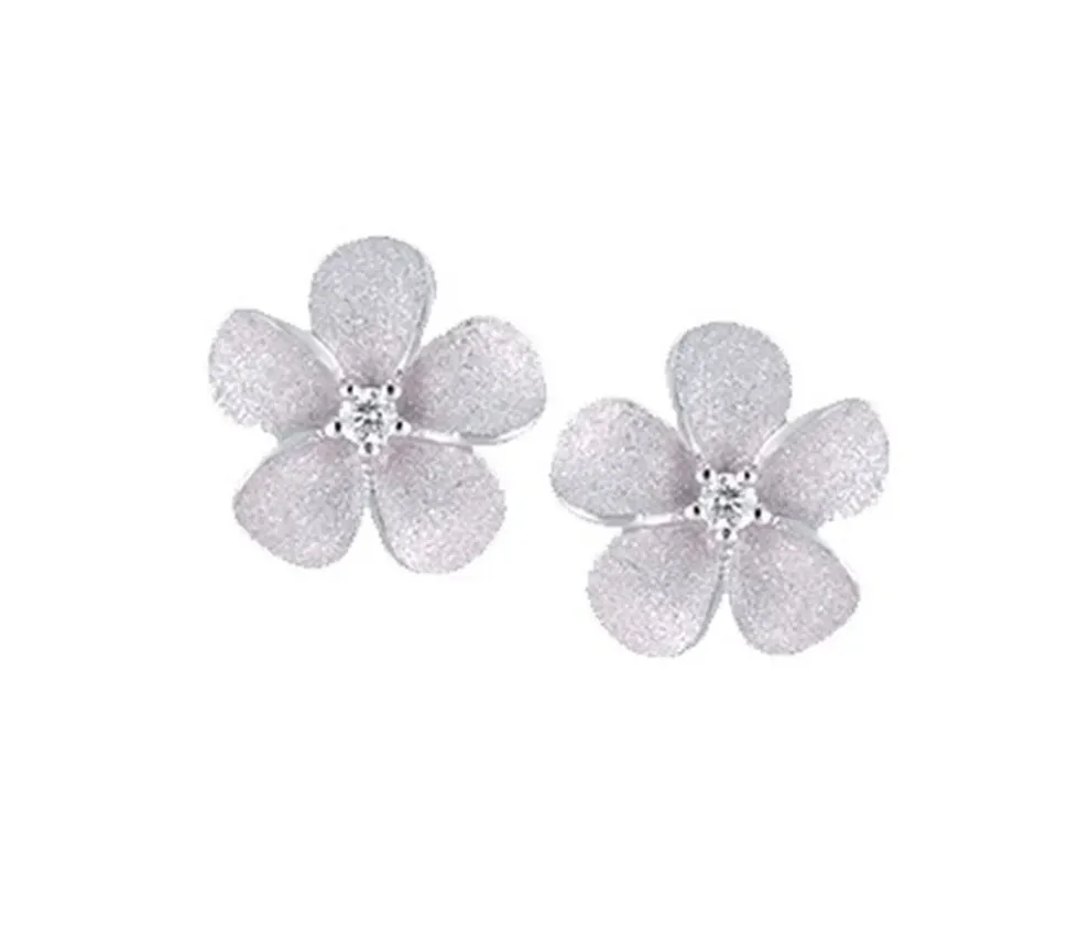 14K 11Mm Plumeria Earring With 2 Diamonds