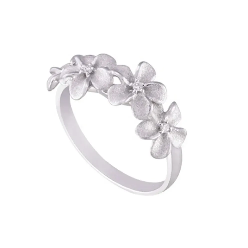 14K 8Mm Plumeria Ring With 4 Diamonds