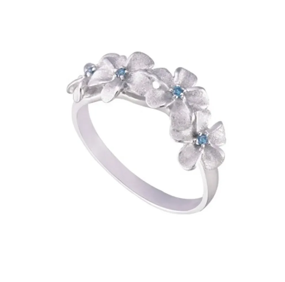 14K 8Mm Plumeria Ring With 4 Blue Diamonds