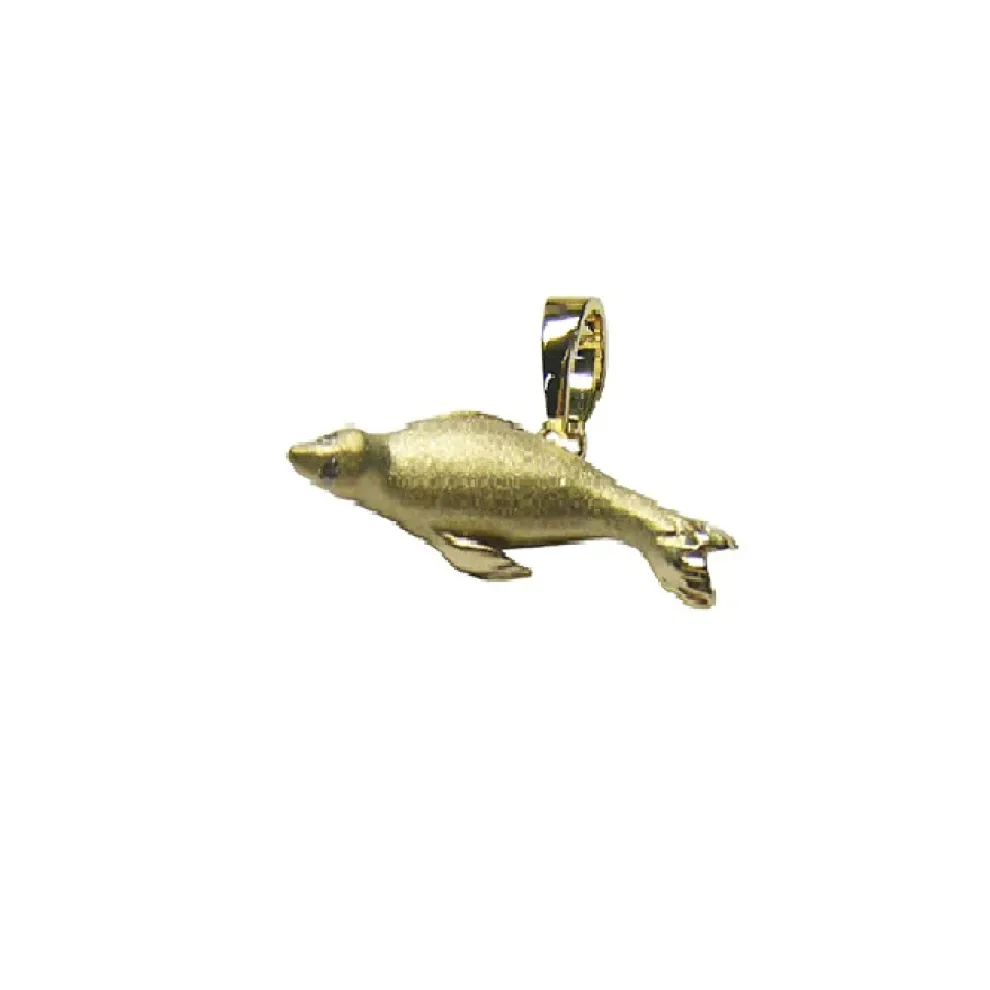 14K 20Mm Seal Pendant "Searching" With 2 Diamonds