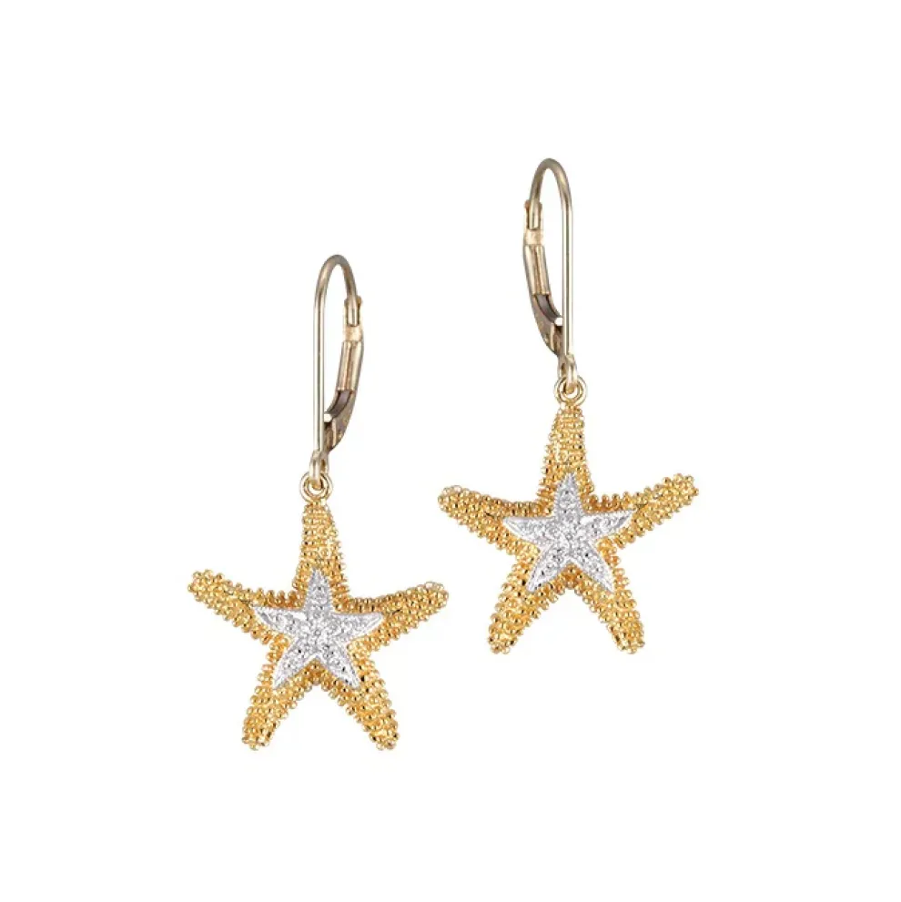 14K 16Mm Starfish Earrings With Dangle Lever Back