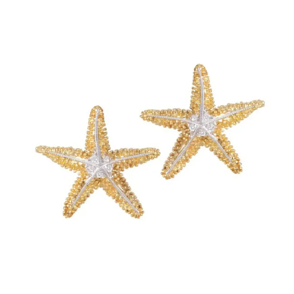 14K 21Mm Starfish Earrings With 10 Diamonds