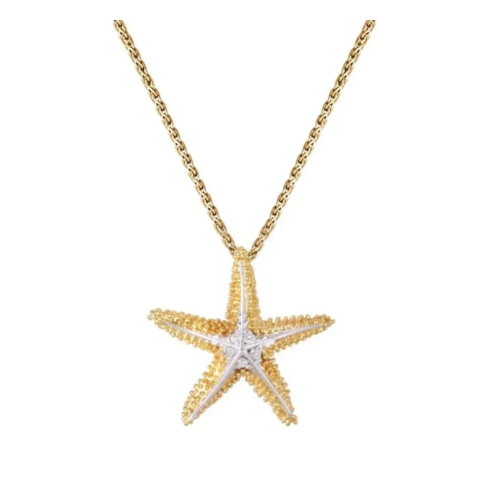 14K 21Mm Starfish Pendant With 5 Diamonds