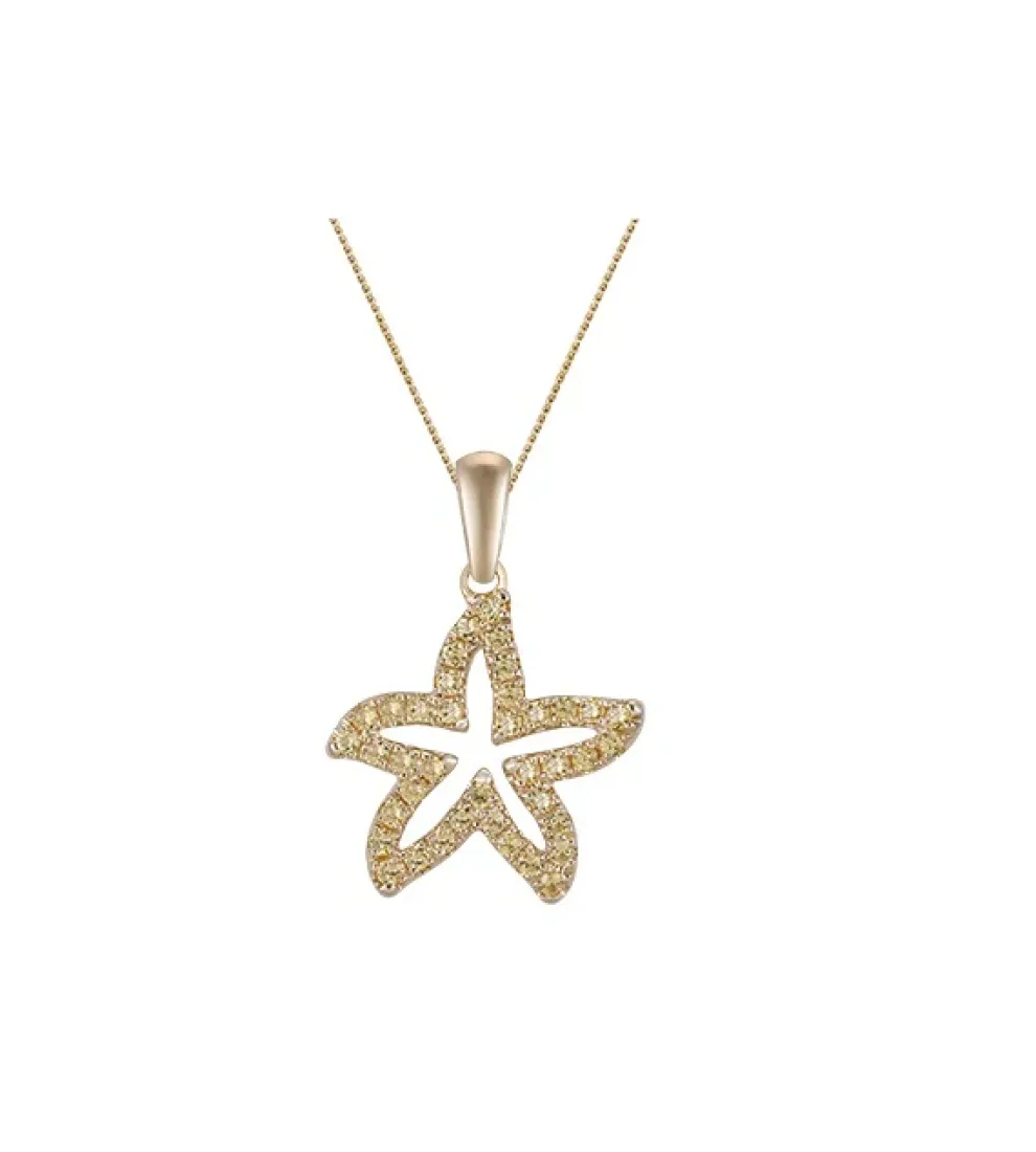14K 15Mm Starfish Pendant With 39 Yellow Sapphires