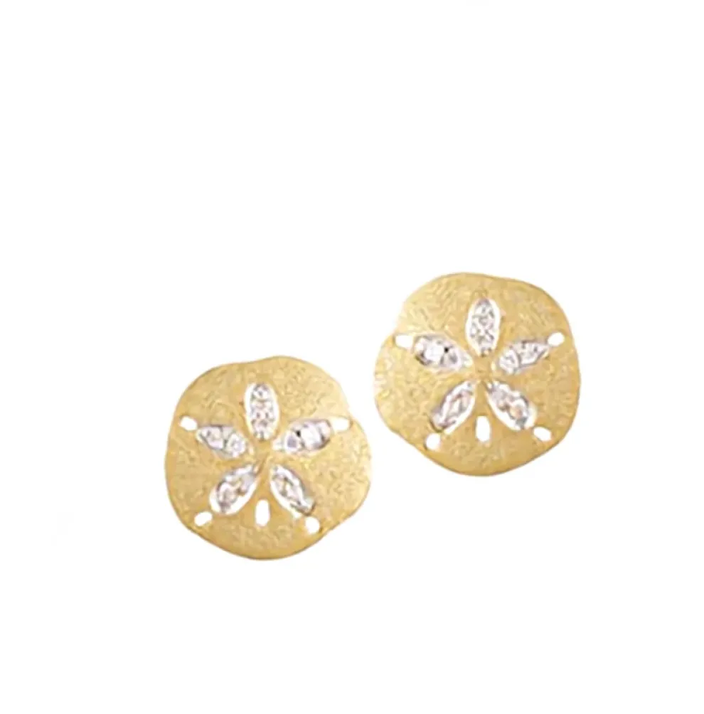 14K 12Mm Stud Sand Dollar Earring With 20 Diamonds