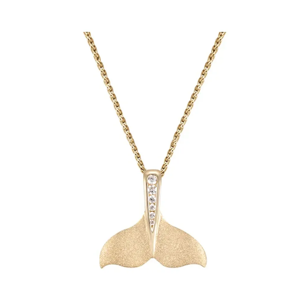 14K 20Mm Whale Tail Pendant With 6 Diamonds