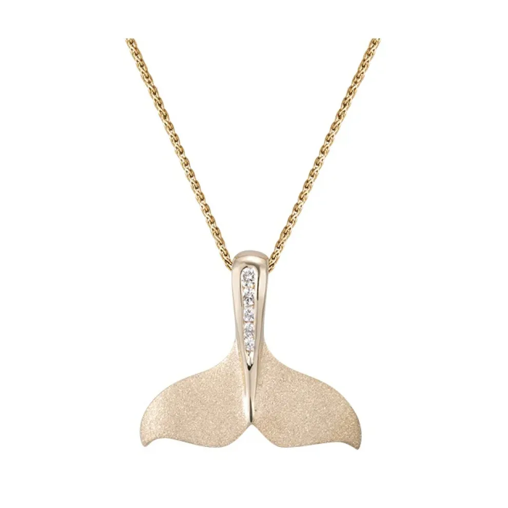 14K 25Mm Whale Tail Pendant With 5 Diamonds
