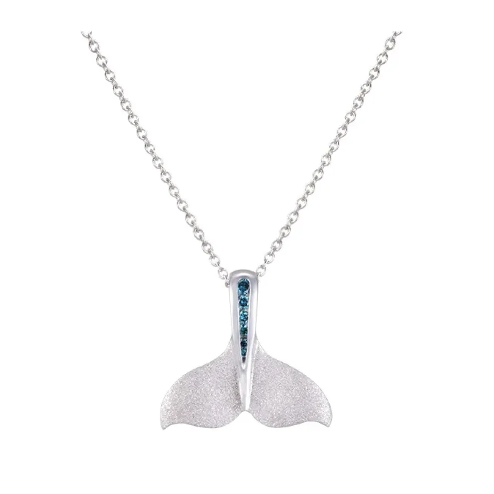 14K 20Mm Whale Tail Pendant With 6 Blue Diamonds