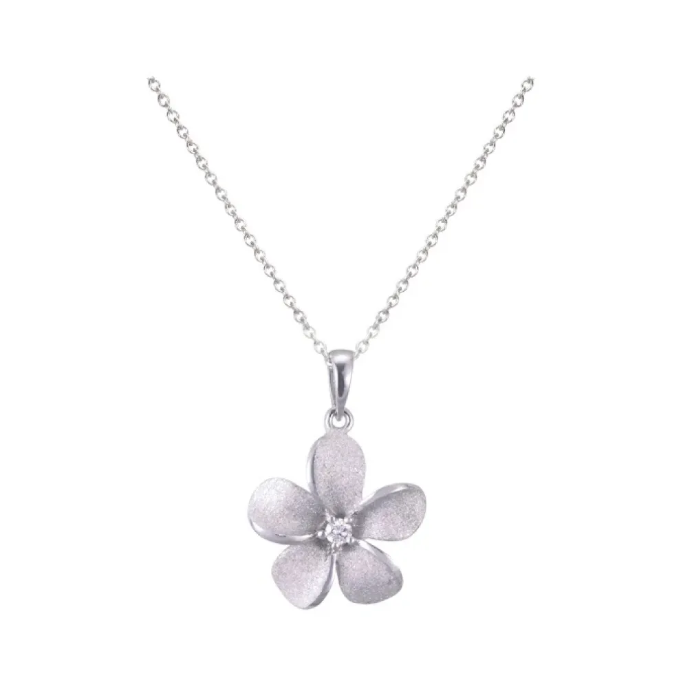 14K 15Mm White Gold Plumeria Pendant