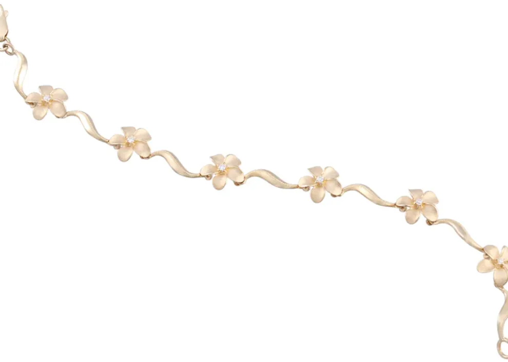 14K Plumeria Bracelet With 6 Diamonds