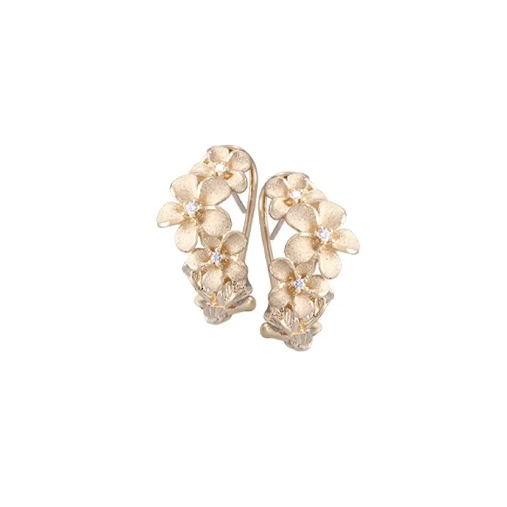 14K Plumeria Lei Earrings With 6 Diamonds
