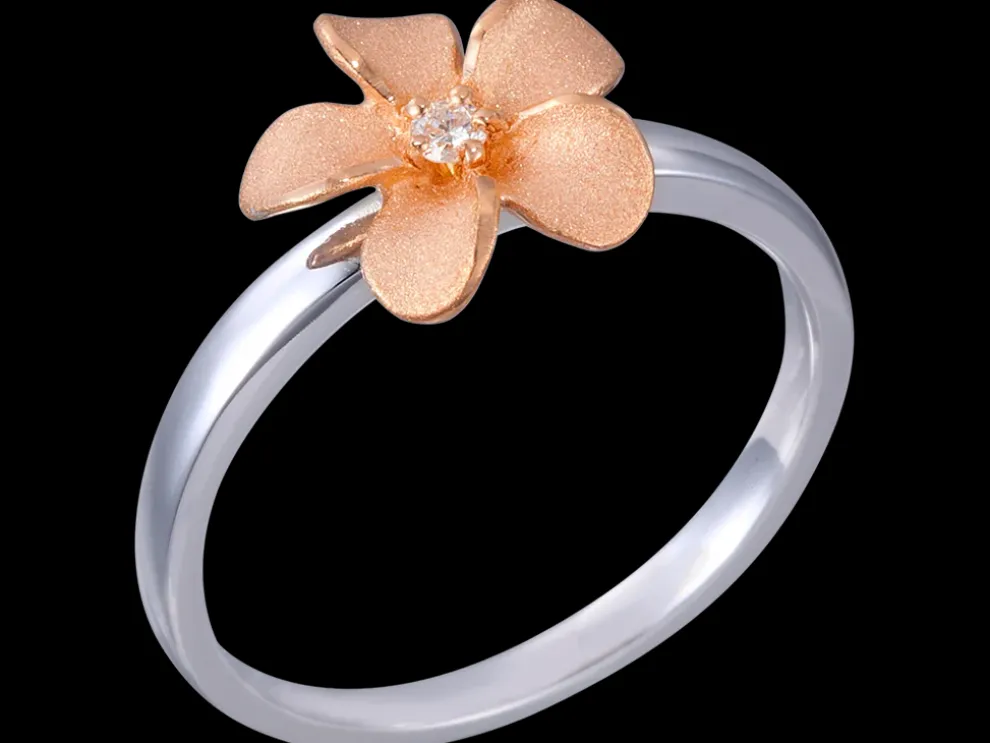 14K Plumeria Rose Gold And White Gold Diamond Ring