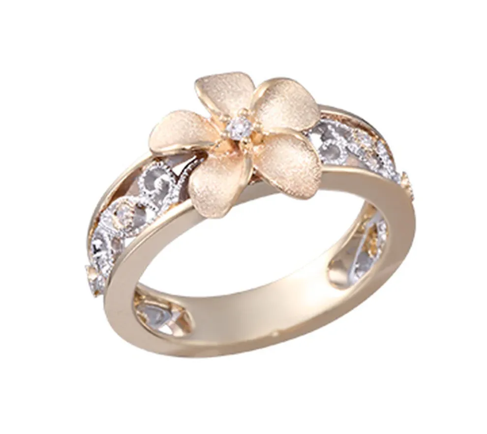 14K 2/Tone Chandelier Plumeria Ring With 7 Diamonds