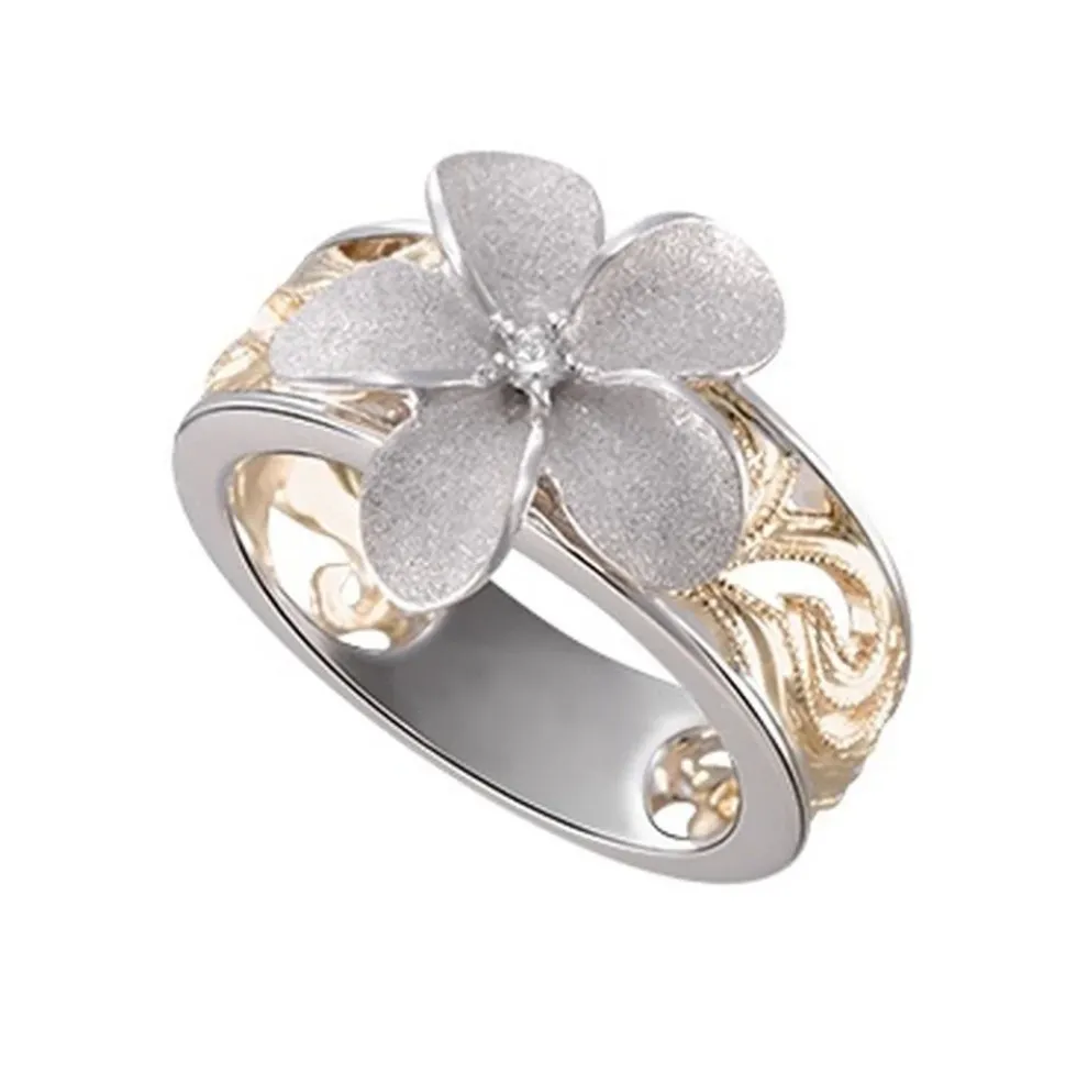 14K 2/Tone Chandelier Plumeria Ring