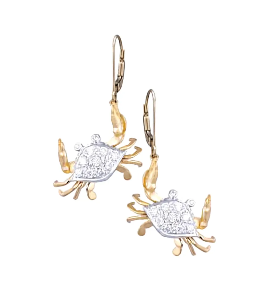 14K 2/Tone Crab Earrings With 22 Diamonds