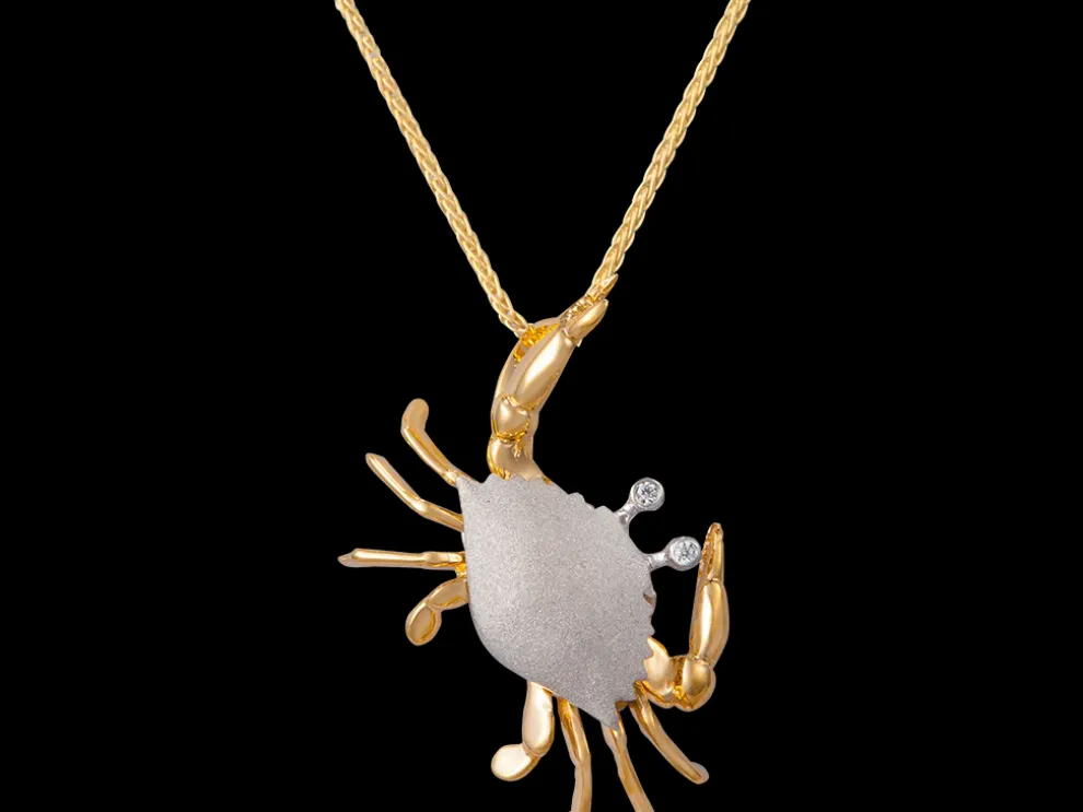 14K 2/Tone Crab Pendant With 18 Diamonds