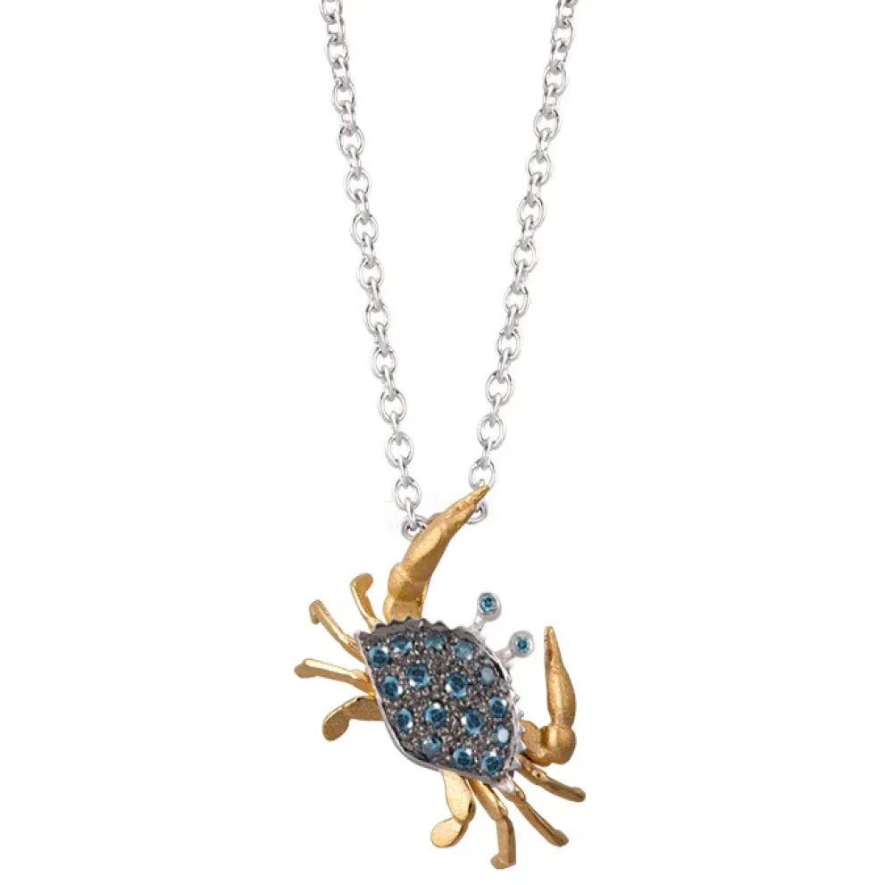 14K 2/Tone Crab Pendant With 18 Blue Diamonds