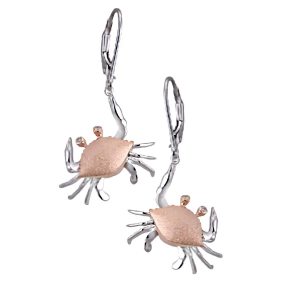 14K 2/Tone 18Mm Crab Earrings With 4 Diamonds