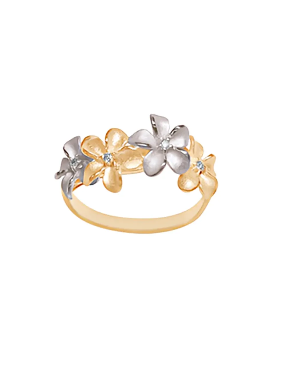 14K 2/Tone 8Mm Plumeria Ring With Diamonds
