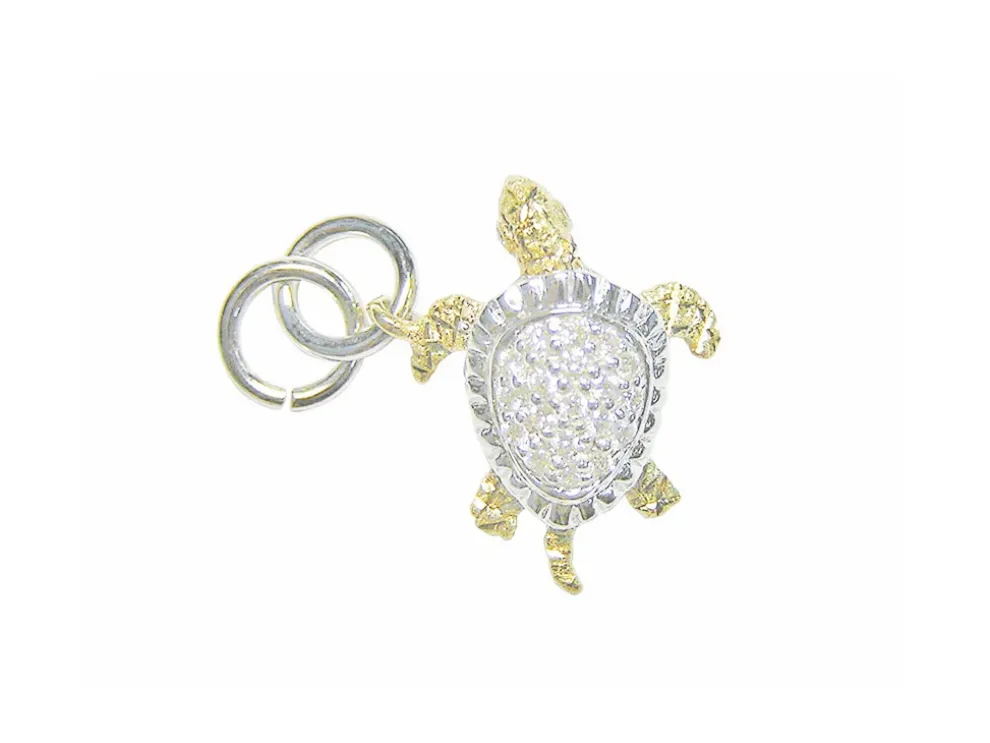 14K 2/Tone 17Mm Sea Turtle Charm With 21 Diamonds