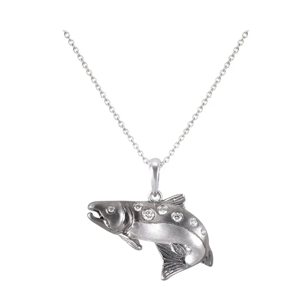 14K 2/Tone Salmon Pendant With 7 Diamonds