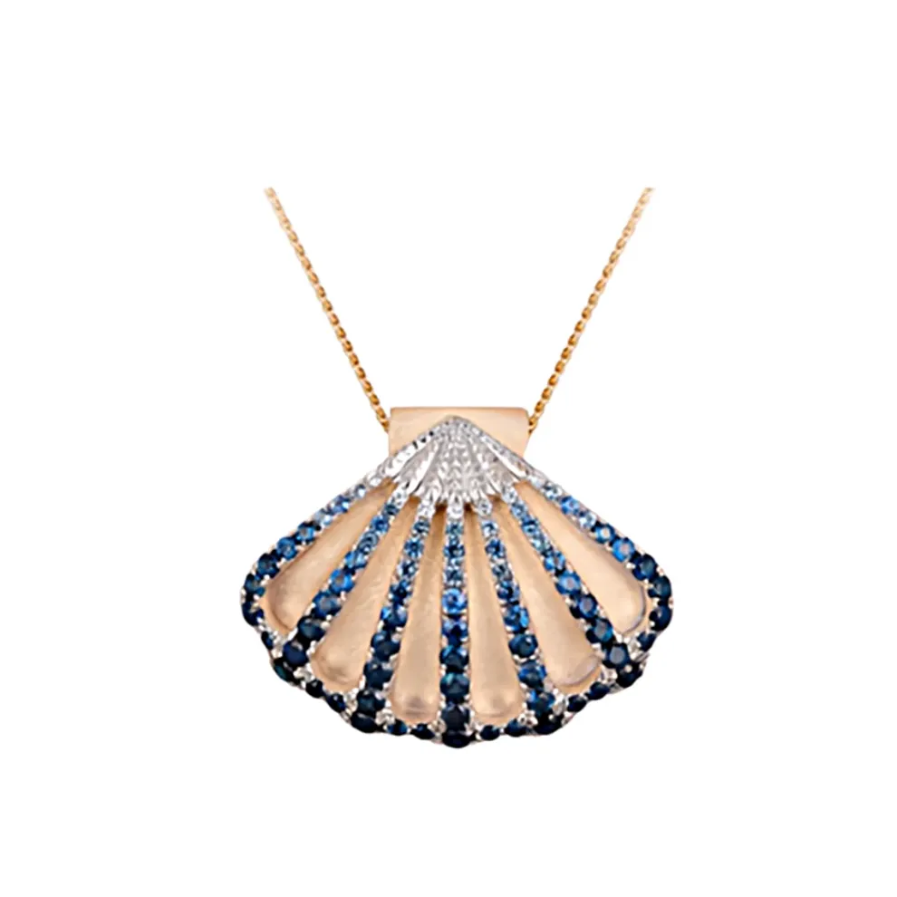 14K 2/Tone Shell Pendant With 7 White Sapphires And 57 Blue Sapphires