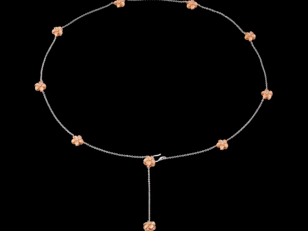 14K Two Tone Plumeria Necklace With 20 Diamonds