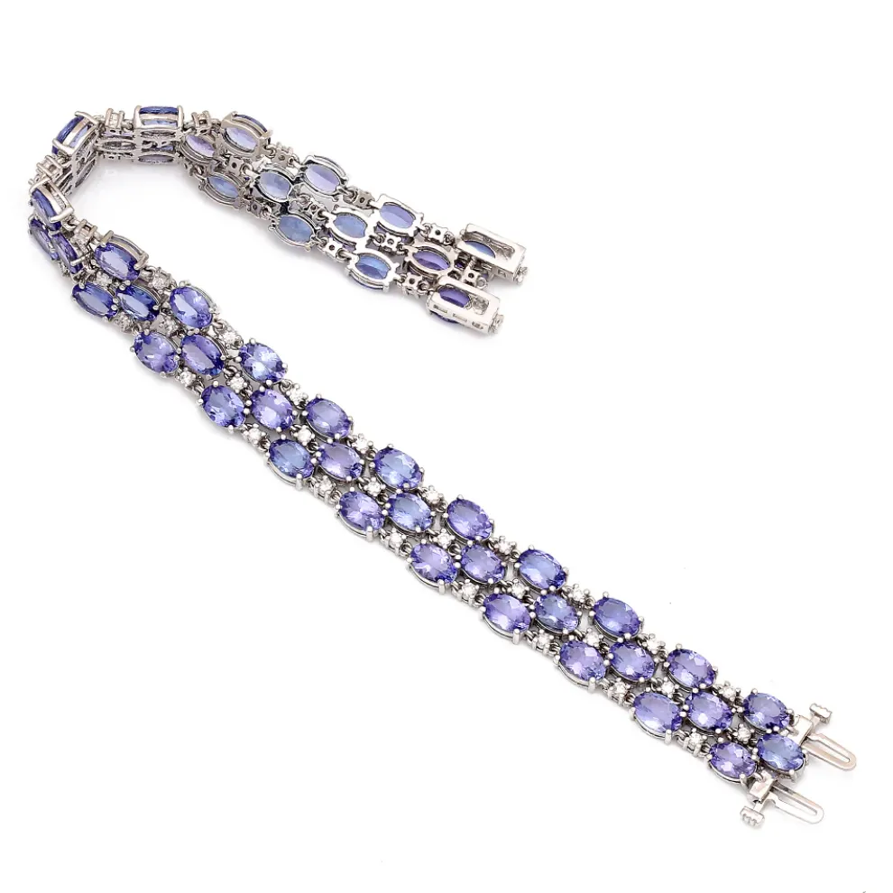 14K White Gold Diamond Bracelet With Tanzanites