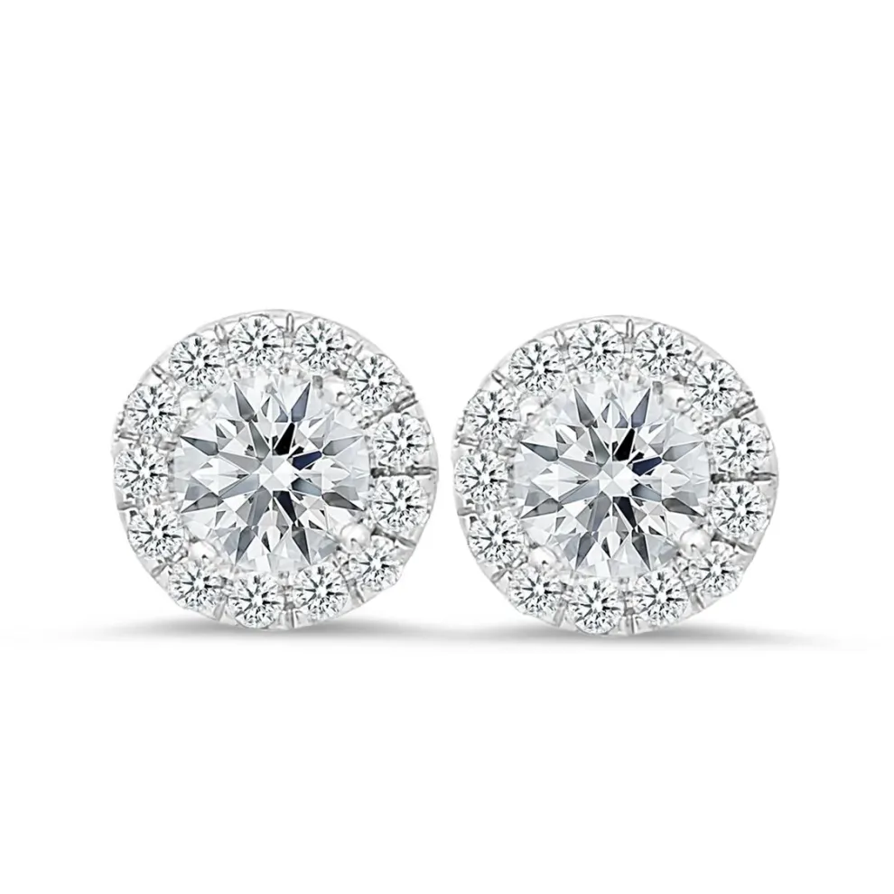 18K White Gold Stud Earrings With 0.42 Ct And 1.00 Ct Diamonds