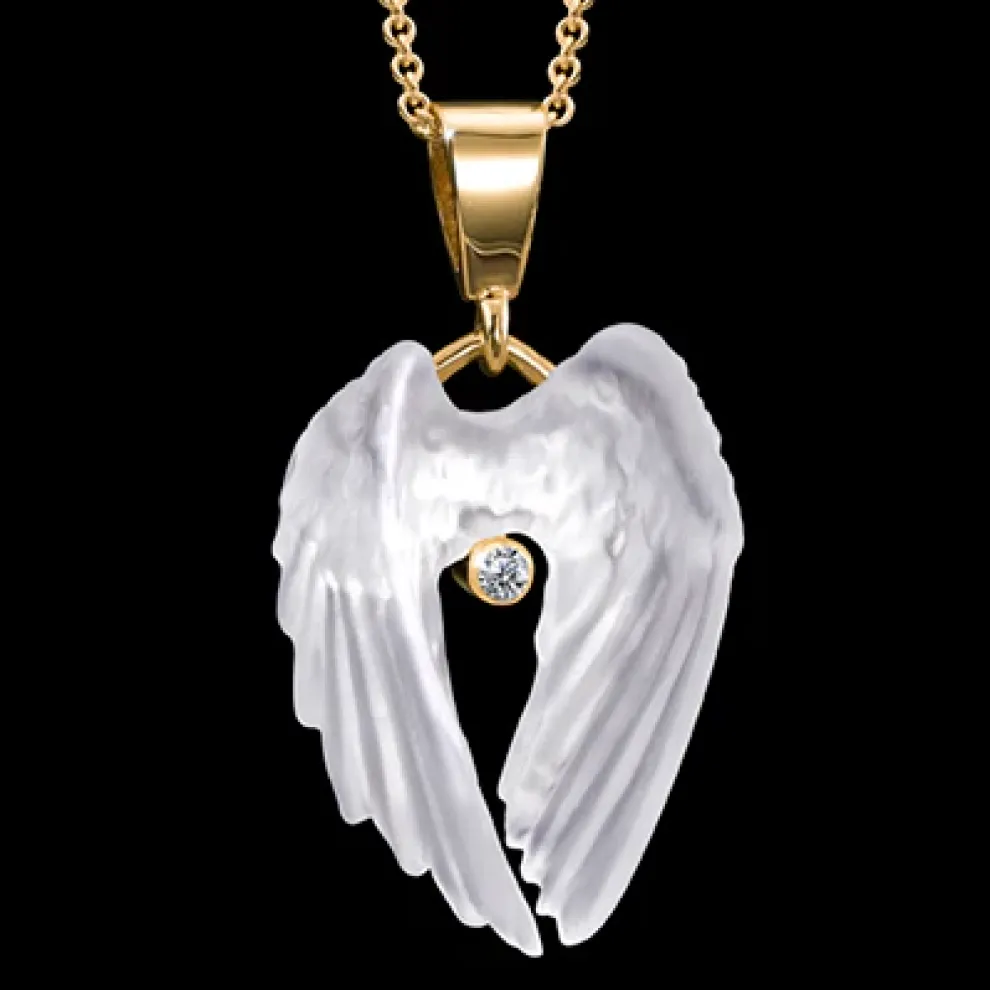 14K Yellow Gold Spirit Wings Pendant With Diamond