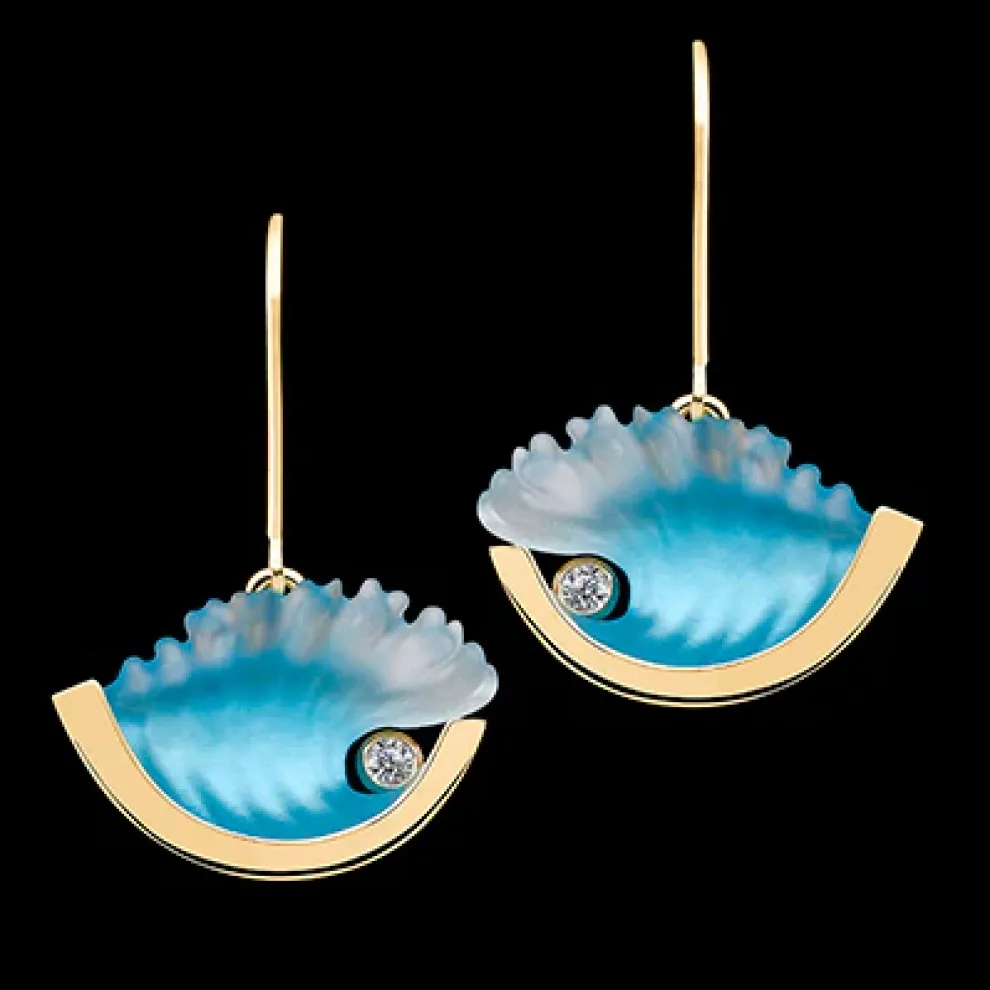 14K Yellow Gold Wave Earrings With .02Ct Diamonds