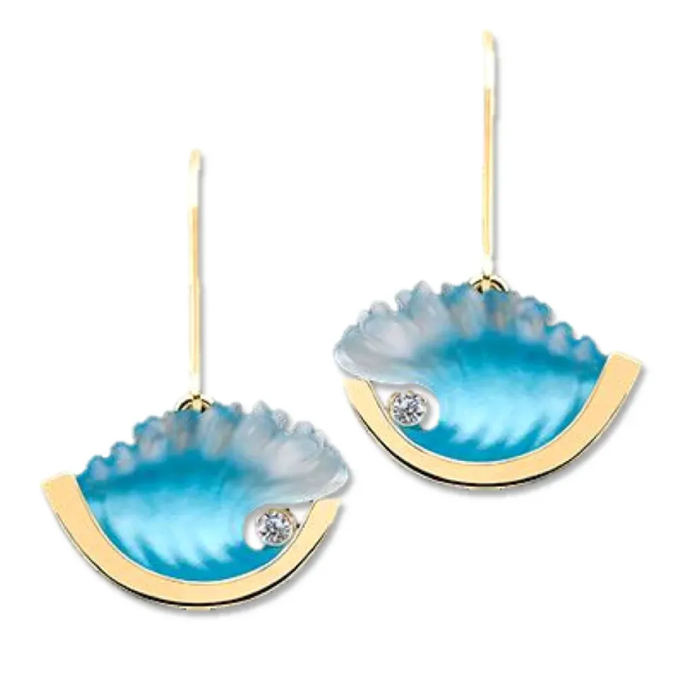 14K Yellow Gold Wave Earrings With .02Ct Diamonds