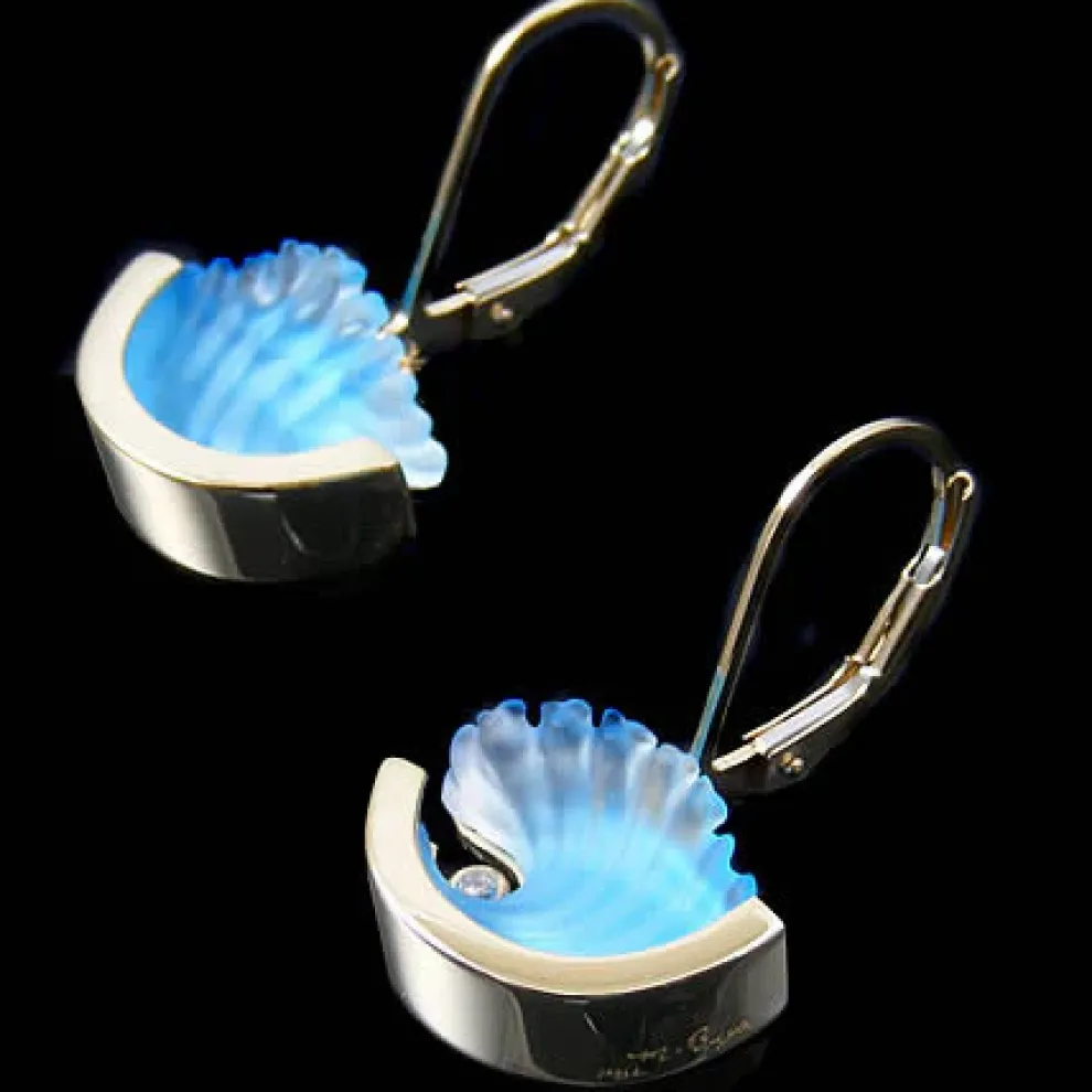 14K Yellow Gold Wave Earrings With .02Ct Diamonds