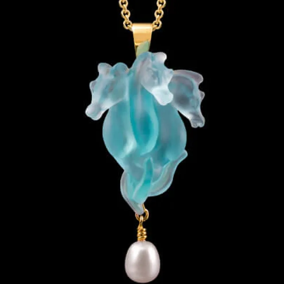 14K Yellow Gold With Pearl Three Seahorses Pendant