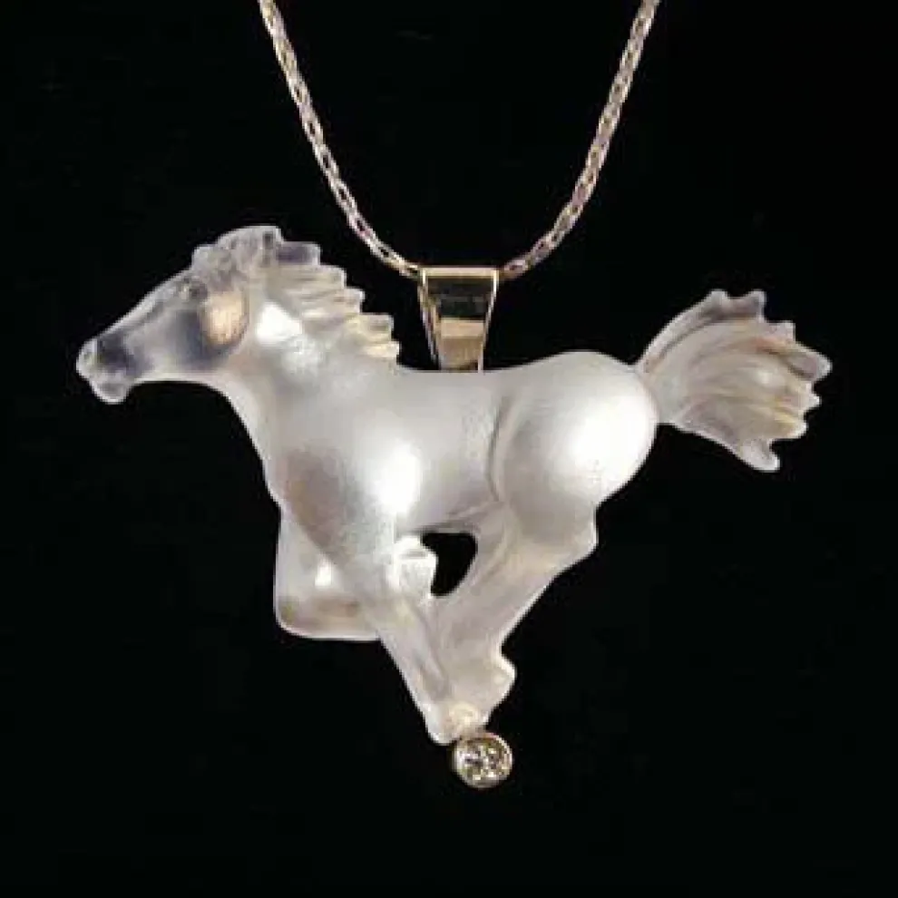 14K Yellow Gold With Diamond Spirit Horse Pendant