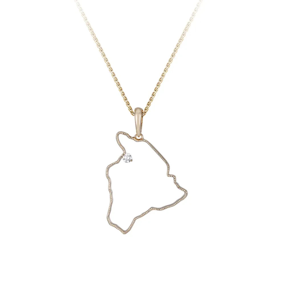 14Ky " Big Island" Pendant With 0.03Ct Diamond (For Waikoloa)